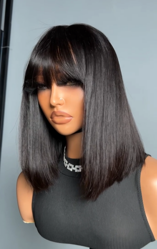 Super Double Drawn Vietnam Bob Straight Fringe Wig XY-1079 12 Inche